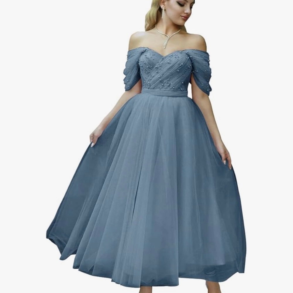 Amazon Blue Pleated A-Line Dress for Wedding Guest